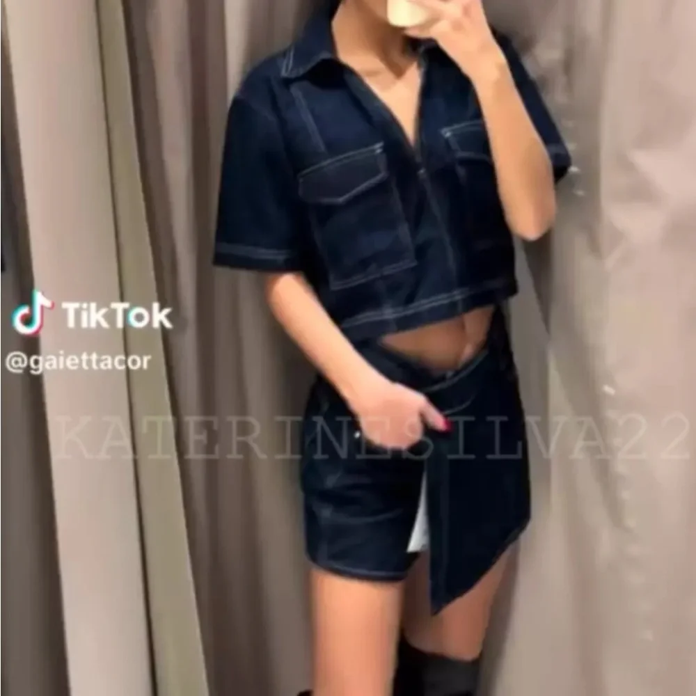 zara denim wrap skort - Picture 3 of 4